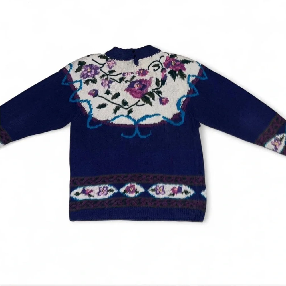 Vintage Floral Thick Knit Northern Isles Cotton Sweater XL